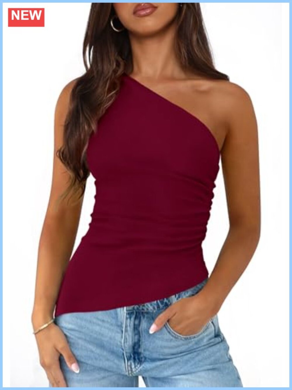Asymmetrical One Shoulder Ruched Sleeveless Tank Top Women's Y2K